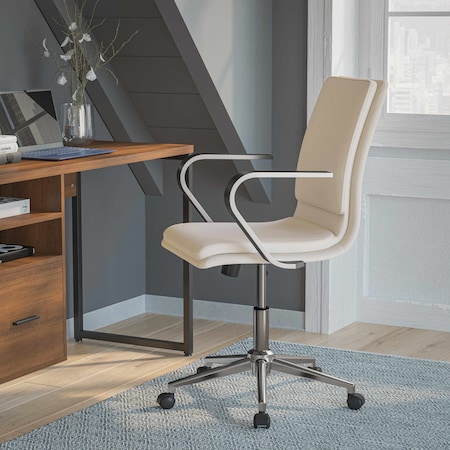 Flash Furniture Taupe LeatherSoft Office Chair with Chrome Arms GO-21111B-TAUPE-CHR-GG